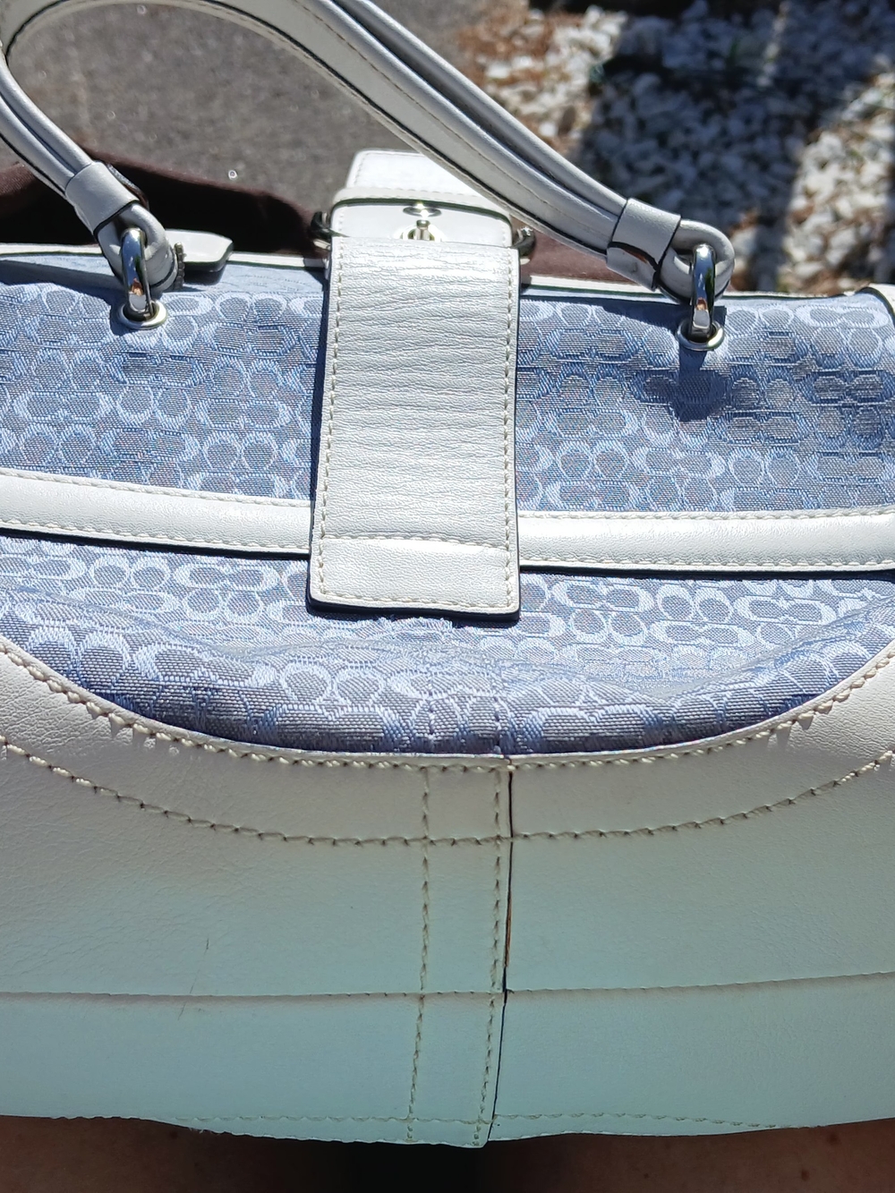 Coach Hard To Find "C" Authentic Sky Blue Signature C Jacquard Hand Bag - Picture 14 of 15